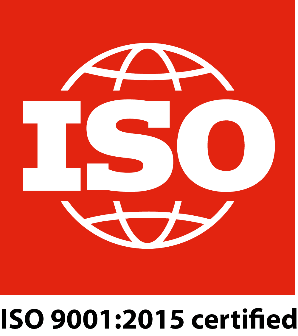 ISO 9001:2015 certified - certification icon (red)