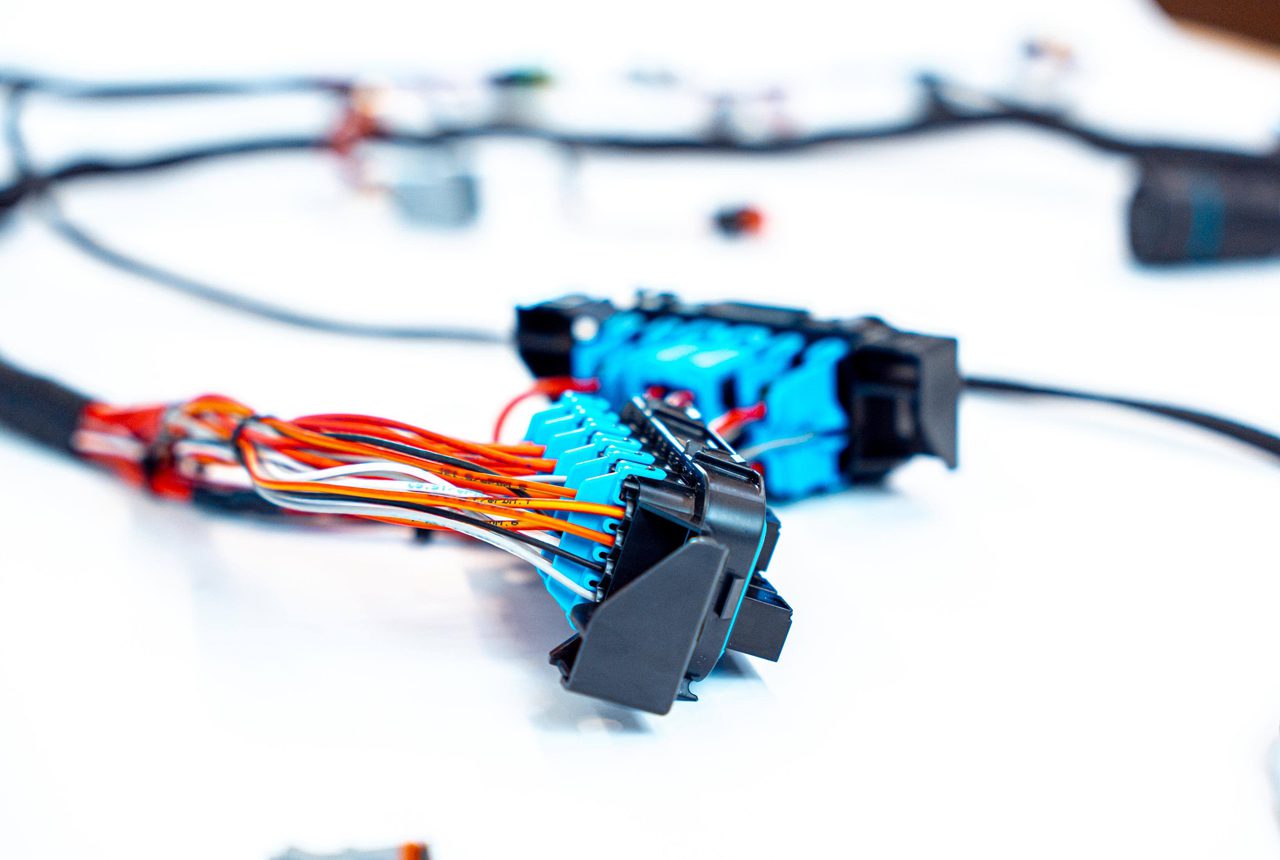 Closeup of wires and cable assembly.